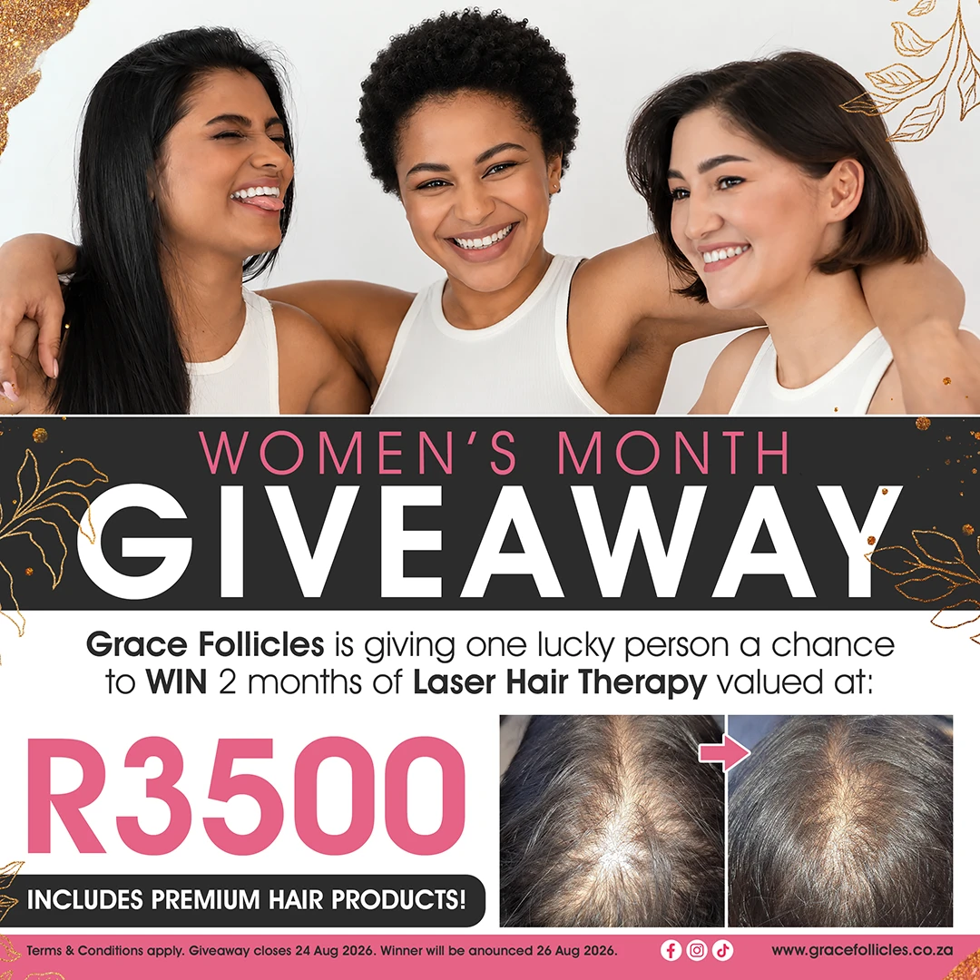 Mother’s Day laser hair therapy giveaway Grace Follicles Durban Umhlanga Johannesburg Sandton hair loss treatment before and after results