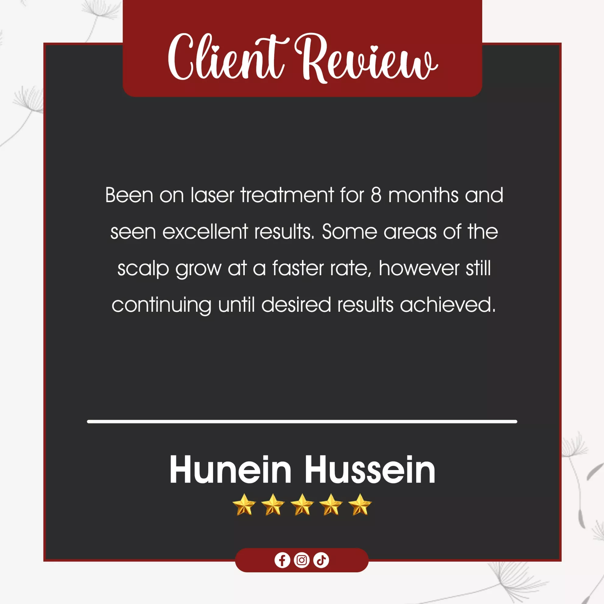 laser hair therapy results testimonial Grace Follicles Johannesburg Durban hair regrowth treatment review 8 months progress scalp hair growth success